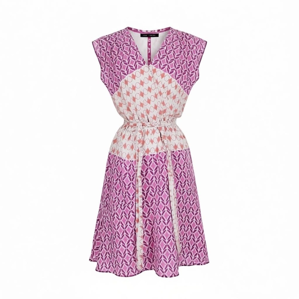 Presley Skye May Print Lined Silk V-Neck Dress, Size M